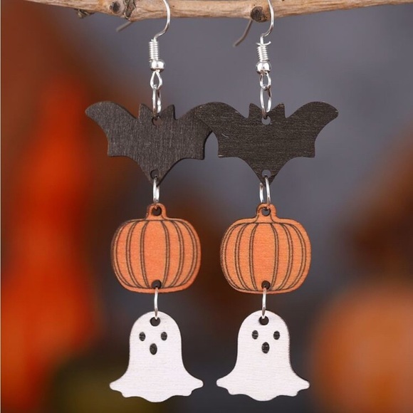 Halloween Earrings – Bat Pumpkin Ghost Dangle Earrings, Spooky Cute Fall Jewelry - Picture 2 of 7